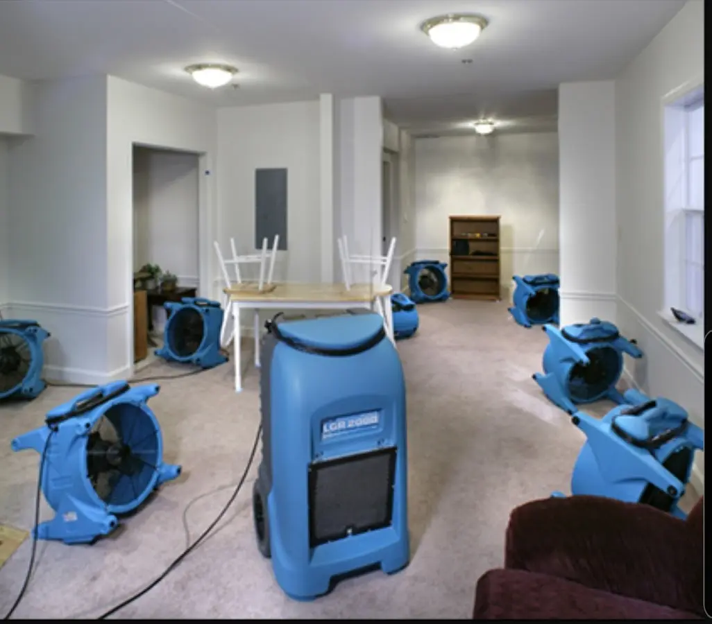 Air movers and dehumidifier setup for Water Extraction & Removal in Westport